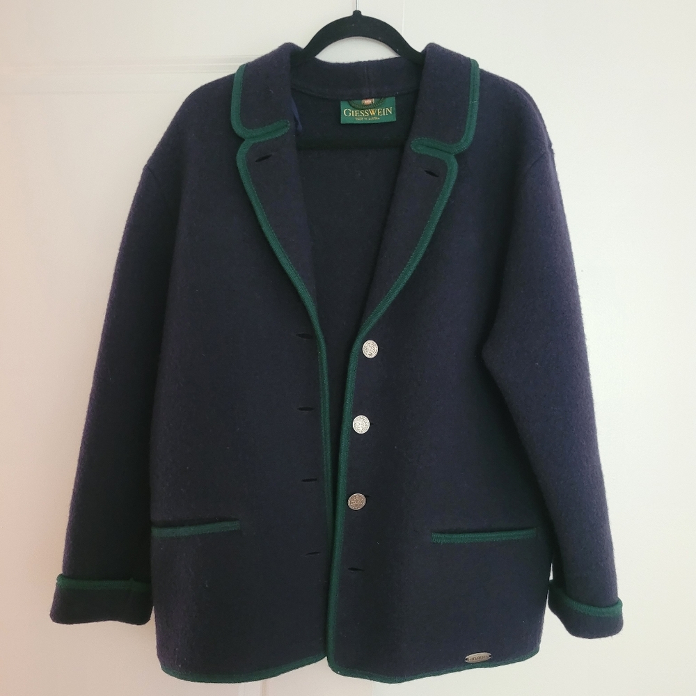 Giesswein Navy Blue Wool Walkwaren Tirol Coat Austria Size 16 Jacket Vintage